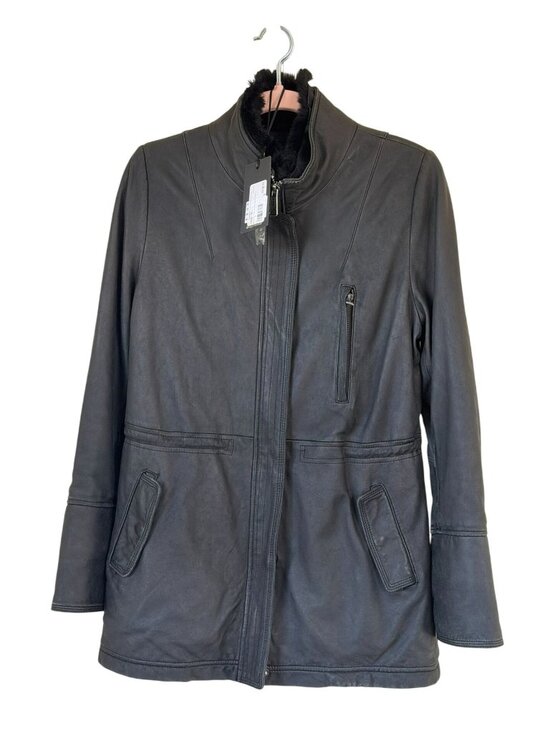 June Jackets & Blazers - June Black Leather Jacket, Real Rabbit Fur Size Small